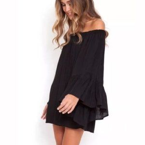 Indah Kamani Black Off The Shoulder Mini Dress